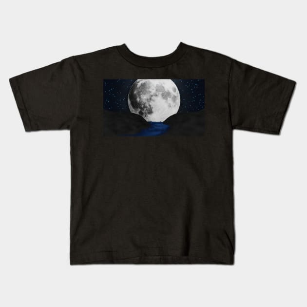 Fantasy Moon Lit Stream Nightscape Kids T-Shirt by jrfii ANIMATION